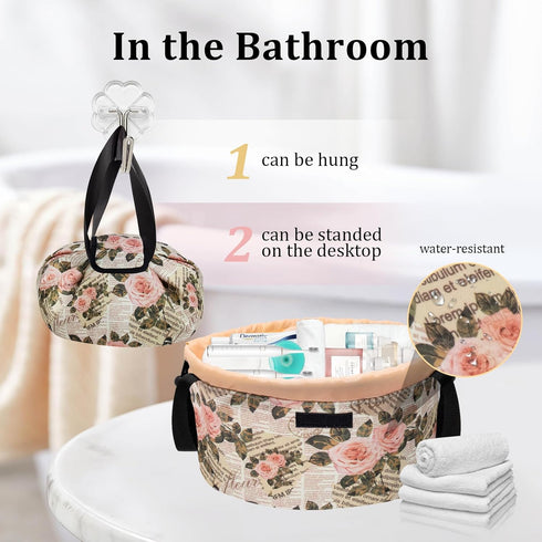 Barrel Drawstring Makeup Bag Large Travel Makeup Bag,Portable Large Capacity Cosmetic Bag Toiletry Organizer for Travel Accessories Make Up Essent...