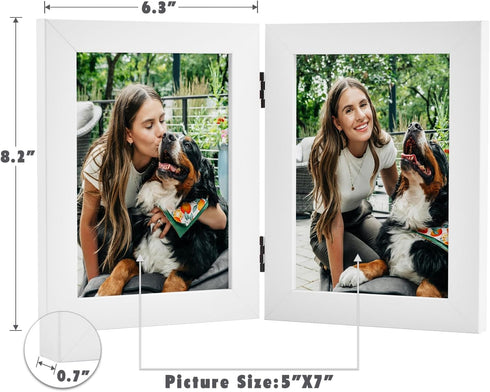 Frametory, 4x6 Double Picture Frame - Real Glass Hinged 2 Photos Collage, Desktop Picture Frame Standing Vertical (Blue, 1 Pack)...