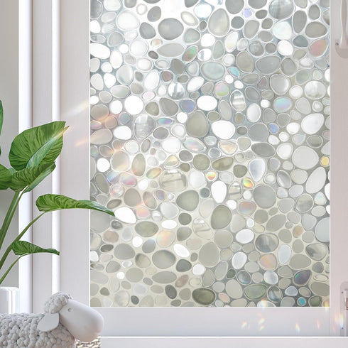Window Privacy Film, Stained Glass Window Films, 3D Pebble Rainbow Window Cling Decorative Window Decals, Sun Blocking Window Stickers Static Clin...