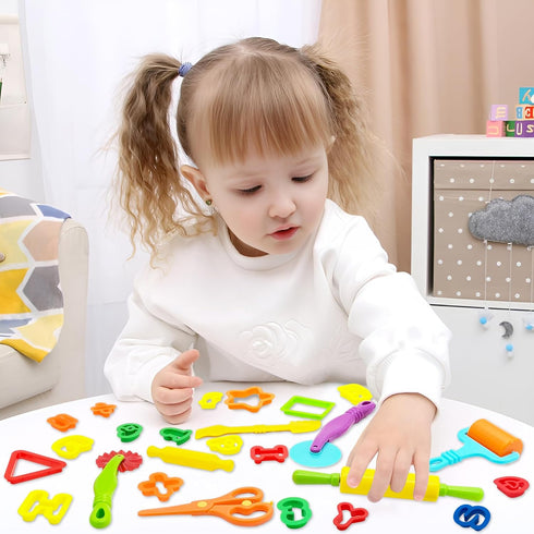Playdough Tools 55 PCS Play Dough Tools Set for Kids, Play Dough Accessories Plastic Playdough Alphabet Numbers Shapes Cutters,Playdough Rollers,D...
