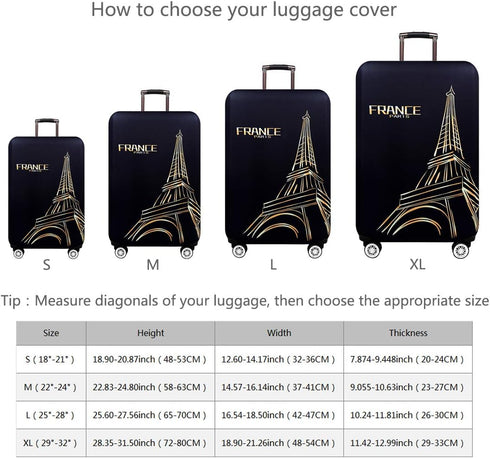 TRAVEL KIN Washable Travel Gear Cover, Thickened Luggage Cover, 18/24/28/32 Inch Suitcase Spandex Protective Cover (XL(29"-32" luggage), Paris)...
