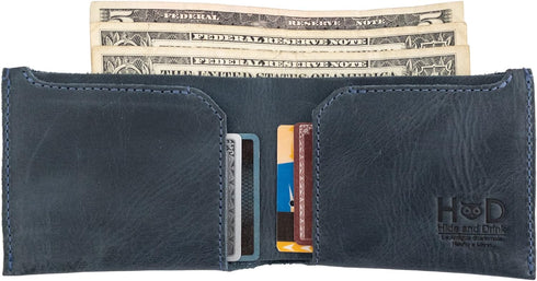 Hide & Drink, Classic Wallet Handmade from Full Grain Leather, Card Organizer, Money Holder, Vintage Pocket, Travel Accessories - Slate Blue...