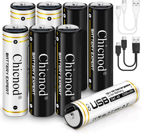4Pack Rechargable AA Lithium Batteries, 3300mWh Double A Battery 1.5V Constant Output Lithium ion Double A Battery Long Lasting USB Fast Charging...