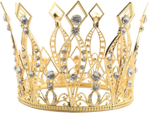 JANOU Crown Tiara Cake Topper Crystal Children Hair Ornaments for Wedding Birthday Baby Shower Party Cake Decoration (Gold)...