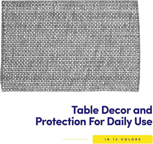Sweet Home Collection 100% Cotton Placemats for Dining Room Rectangle Two Tone Woven Fabric 13" x 19" Soft Durable Table Mat Set, Set of 6, Gray...