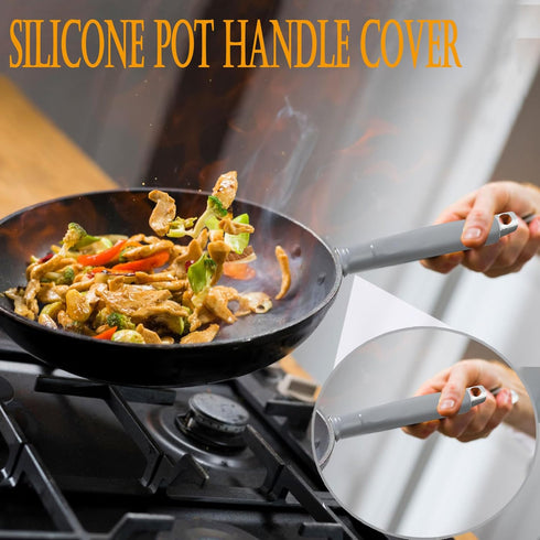 3PCS Pot Handle Heat Insulation Silicon Cover,Silicone Hot Handle Holder,Silicone Pan Handle Sleeve for Pots and Pans,Self-retracting Silicone Han...