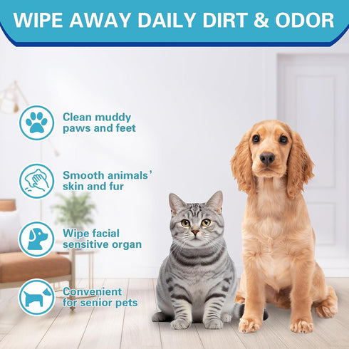 Dog Glove Wipes for Cleaning Paws Butt | Pet Grooming Deodorizing Dog Ear Glove Wipes | Fragrance Free Natural Puppy Glove Wipes | Soothes Itchy D...