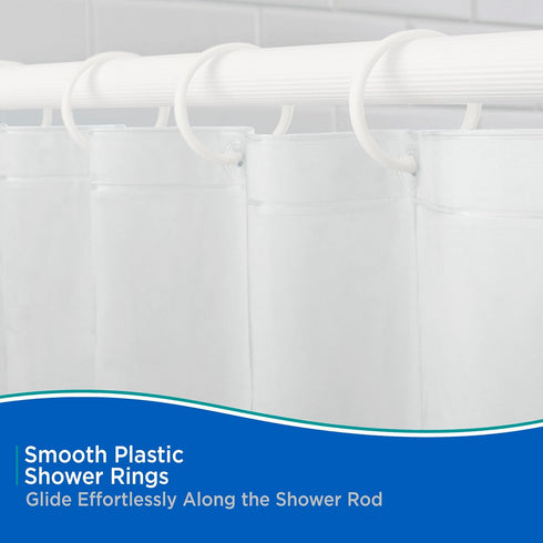 Kenney KN61217 Rust-Proof Smooth Plastic Shower Curtain Rings for Shower Curtain and Standard Shower Curtain Rod, Bathroom Use, Easy to Snap Closu...