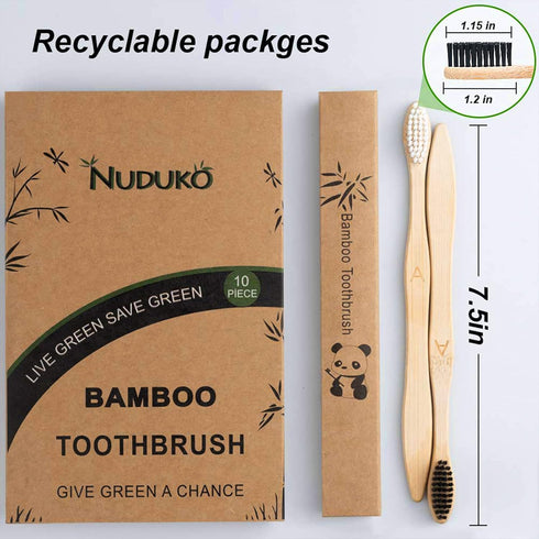 Biodegradable Bamboo Toothbrushes, 10 Piece BPA Free Soft Bristles Toothbrushes, Natural, Eco-Friendly, Green and Compostable...