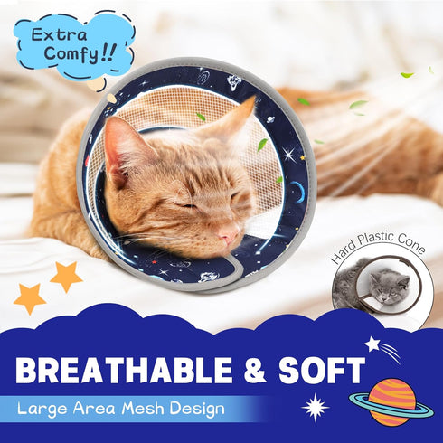 Cat Cone Collar Soft, Breathable Cat Cone Alternative After Surgery, Adjustable Cat Recovery Collar Water Resistant Cat Neck E Collar for Cats Kit...