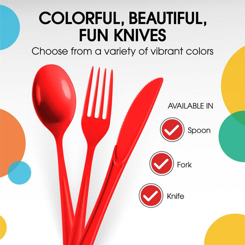 Exquisite Heavy Duty Red Plastic Knife, 50 Pcs - BPA Free Disposable Cutlery for Parties, Picnics & More...