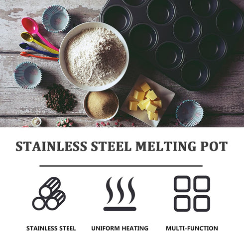 Hemoton Stainless Steel Double Boiler Pot Melting Pot Chocolate Melt Bowls Baking Pan for Butter Candy Cheese Candle Soap Making...