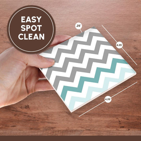 3dRose cst_179811_3 Grey Chevron with Mint Turquoise Zig Zag Accent Gray Zigzag Pattern-Ceramic Tile Coasters, Set of 4...