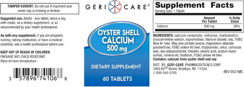 Gericare Oyster Shell Calcium 500 mg, Bone Health, Nutritional Supplement, 60 Count (Pack of 1)...