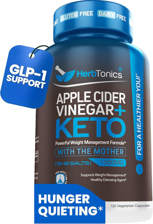 Herbtonics Apple Cider Vinegar with Keto BHB Salts - GLP-1 Support Supplement | Keto Diet Pills for Women & Men | Supports Appetite & Metabolic Fu...