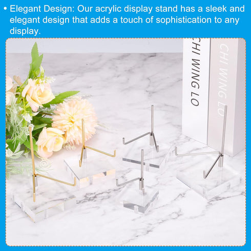 PATIKIL 2.4" x 2.4" x 1" Acrylic Display Stands, Display Easel Holder Brass Arm Crystal Display Stand for Mineral Gemstone, Clear...