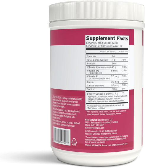 Beauty Collagen Peptides, Berry Hibiscus, 12 Oz...
