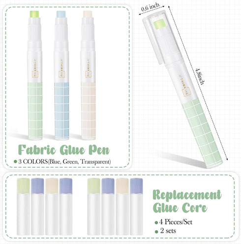 3 Pcs Fabric Glue Pen with Glue Pen Refill Water Soluble Colorful Fabric Glue Stick for English Paper Piecing Patchwork Sewing...