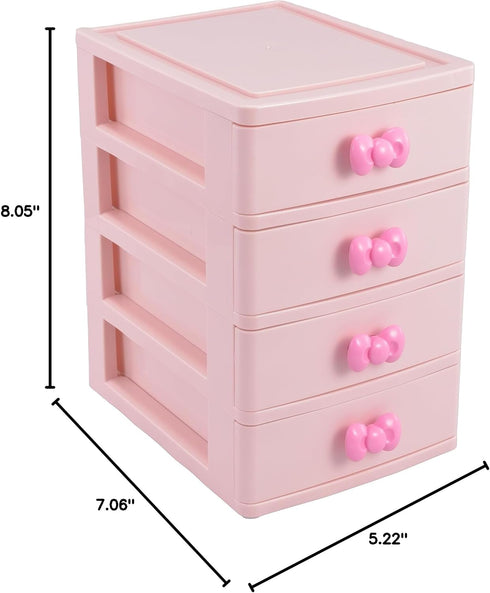 Cute Pink Bowknot Makeup Organizer,Multilayer-Drawer Mini Desktop Organizer Storage Box,Bathroom,Vanity,Gift for Girls Women kid Teen (Four Drawer...