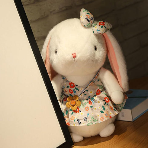 Soft and Cute Plush Rabbit,Small Flower Skirt Wearing Bow Rabbit Toys,Can Embrace Stuffed Animal Rabbit,Washable,Children'S Girls Party Easter Bir...