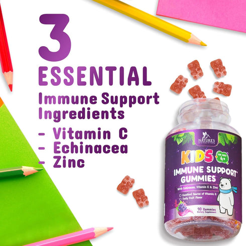 Immune Support Gummies for Kids & Toddler with Vitamin C, Zinc & Echinacea, Daily Childrens Immune Support Gummy Vitamins for Kids Ages 4 and Up, ...