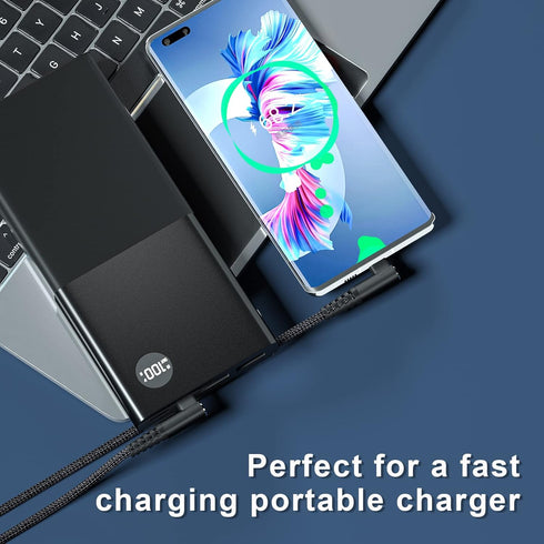 USB C to USB C Cable 100W 1ft 3 Pack 90 Degree Type C Cable Nylon Braided Right Angle USBC Fast Charging Cable Compatible with MacBook Pro 2021, i...