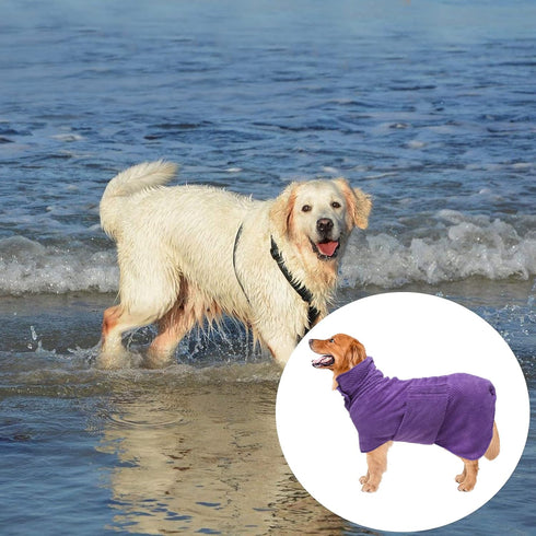 Geyecete Dog Bathrobe Towel Dog Drying Coat-Dry Fast Dog Bag-Pineapple grid Fast Drying Super Absorbent Pet Dog Cat Bath Robe Towel-Purple-M...