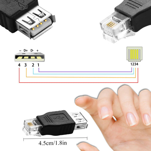 QIANRENON RJ11 to USB Telephone Line Adaptor RJ11 6P4C Male to USB A Female Modem Converter 4Pin RJ11 to USB Phone Interface Test Connector, for T...