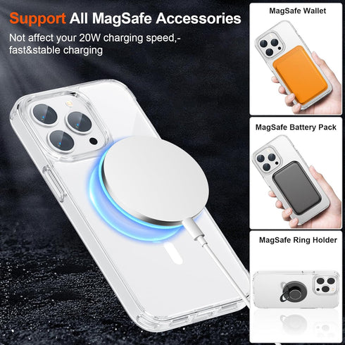 SUPFINE Magnetic for iPhone 12 Pro Max Clear Case (Compatible with MagSafe) (Never Yellow) (Ultra Slim) (2X Tempered Glass Screen Protector) Light...