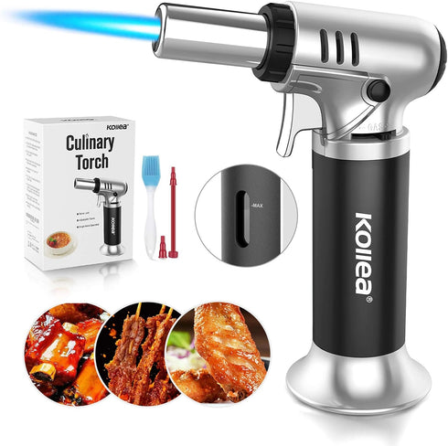 Kollea Butane Torch Lighter, Mini Kitchen Cooking Torch Lighter with Fuel Gauge & Continuous Flame Lock & Nozzle, Culinary Blow Creme Brulee Torch...