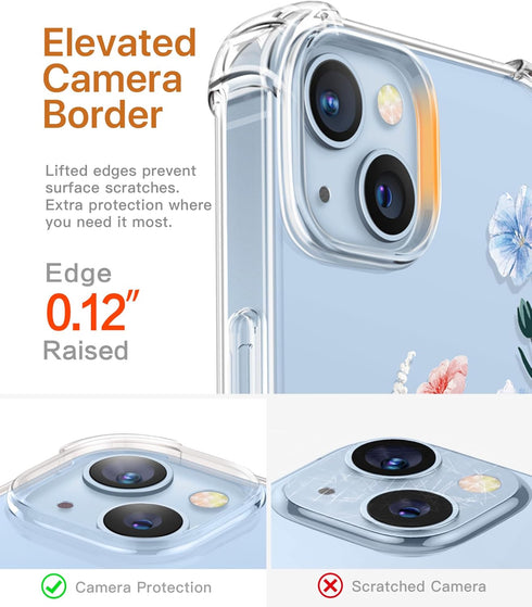 GVIEWIN for iPhone 14 Plus Case Floral, with Screen Protector + Camera Lens Protector, Soft Slim Clear Flower Shockproof Full Body Protective Wome...