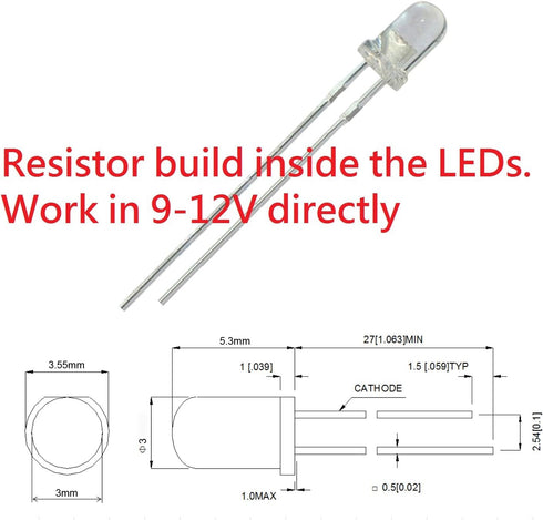 50pcs 12V 3mm White LED 9V Gauge Cluster Instrument Light Emitting diodes(White Blue Green Yellow red, Optional in Listing) 0.06 watts...