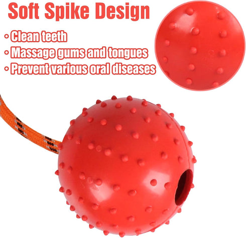 2 Pack Dog Ball, K9 Ball, Solid Rubber Ball on Rope for Reward, Fetch, Play(Blue and Red)...