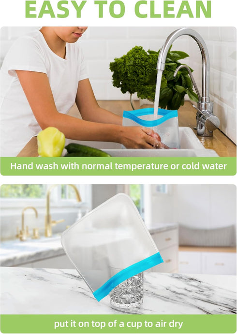 24 Reusable Food Storage Bags, Freezer Bags with Pack BPA FREE (8 Reusable Gallon Bags+8 Leakproof Reusable Sandwich Bags+8 Food Grade Snack Bags)...