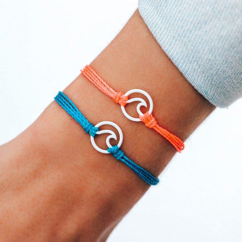 Pura Vida Aqua or White Enamel Wave Bracelet - Waterproof, Adjustable Band...