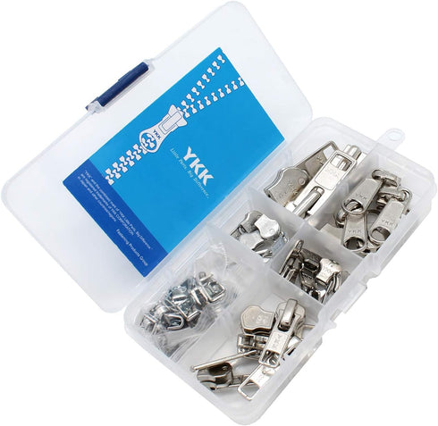 Zipper Repair Kit Solution Metal YKK Assorted Aluminum Slider Easy Container Storage Sets of #3, #4.5, #5, and #10 Include #3, #4.5, #5 and #10 To...