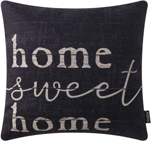TRENDIN Farmhouse Pillow Covers 18 x 18 Inch with Black Home Sweet Home Quotes for Farmhouse Decoration Housewarming Gifts PL435TR...