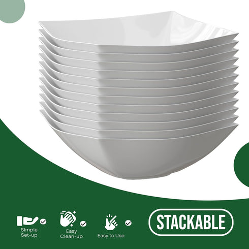 Exquisite Disposable Bowls Plastic Serving Bowls Pack Of 12 Square Salad Bowl 8 Oz White Plastic Bowls For Parties Disposable Serving Bowls For Sa...