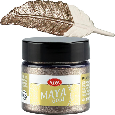 Viva Decor Maya Gold (Cappuccino) 1.52 Fl Oz - Shiny metallic acrylic paint for creative works on wood, glass, and porcelain. Impact-resistant, sm...