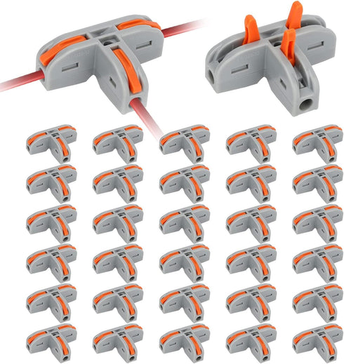EEEKit 30Pcs Compact Wire Conductor Connector, T-Shape Lever Nut Wire Connector, Quick Splitter 3 Way Electrical Connectors, AWG 28-12...