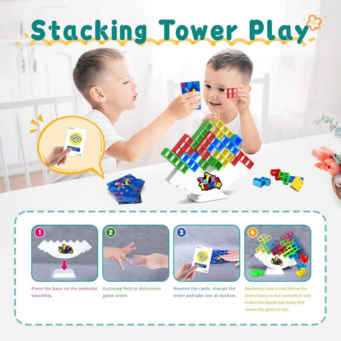 Tetra Tower Stacking Game for Kids & Adults, Fun Tetris Balance Block Toys,1,2,4Players Family Board Games, Party, Travel, Team Building Gifts...