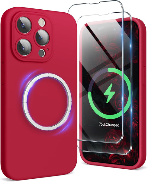 SURPHY Designed for iPhone 15 Pro Max Case Compatible with MagSafe (6.1 inch 2023), with 2 Pack Screen Protector, Liquid Silicone Phone Case (Came...