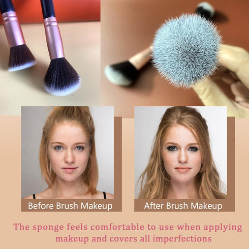 Foundation Brush Makeup Brushes:2 Pcs Double-Ended Makeup Brush For Liquid,Cream,and Powder-Buffing,Blending,Flawless Face Kabuki Brush (Flat/Angl...