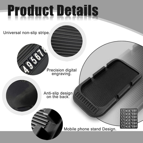 Car Dashboard Cell Phone Holder, Anti-Slip Pad Double-Groove with Number Plate Auto Silicon Tray, Silicone Car Pad Mat for Various Dashboards,Phon...