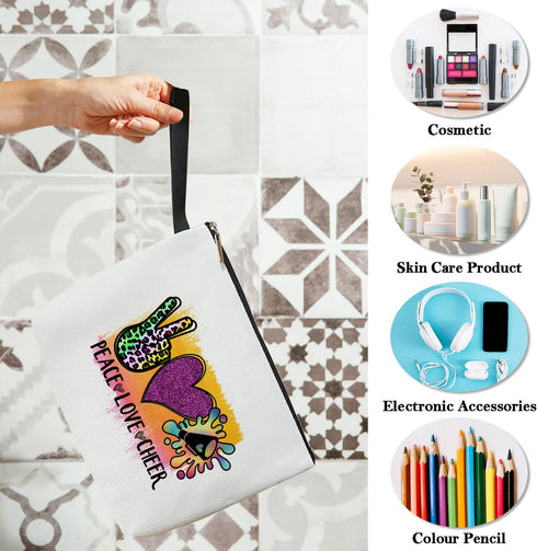 Peace Love Cosmetic Bag for Women Friends Accessories Organizer, Cheerleader Gifts, Travel Essentials Purse Toiletry Pouch Cosmetic Bag with Zippe...
