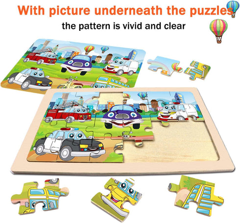 Puzzles for Kids Ages 4-6,24 Pieces Wooden Puzzles for Toddlers Ages 3-5 4-8 3 4 5 6 3-4 Year Olds.4 Pack Car Puzzle Set Children Jigsaw Puzzles f...