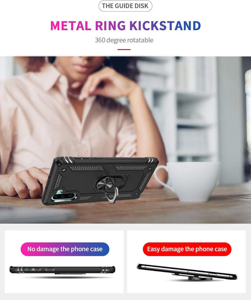 for Samsung Galaxy Note 10 Case, Note10 Case with HD Screen Protectors, Military-Grade Metal Ring Holder Kickstand 15ft Drop Tested Shockproof Cov...