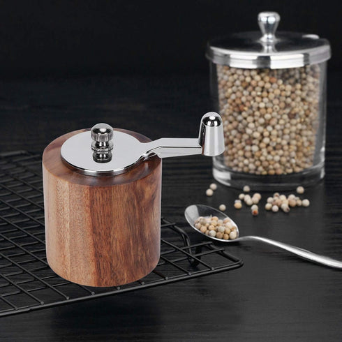 Wooden Salt Pepper Grinder, Manual Peppercorn Spices Mill Refillable Classic Grinding Chili Herbs Crusher Tool with Long Crank Shaker Tableware Gi...