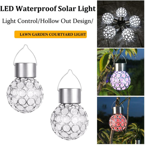 2 Pack Hanging Solar Light Outdoor, Decorative Solar Powered Waterproof Ball Shaped Night Light, Hanging Globe Solar Lights for Gardens, Yards, Pa...