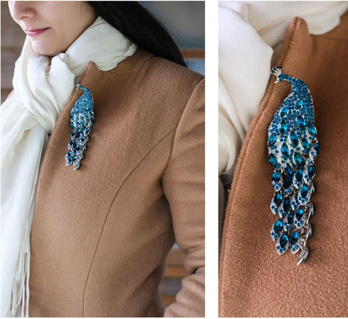 Rhinestone Peacock Brooch Pin, Alloy Steel, no gemstone...